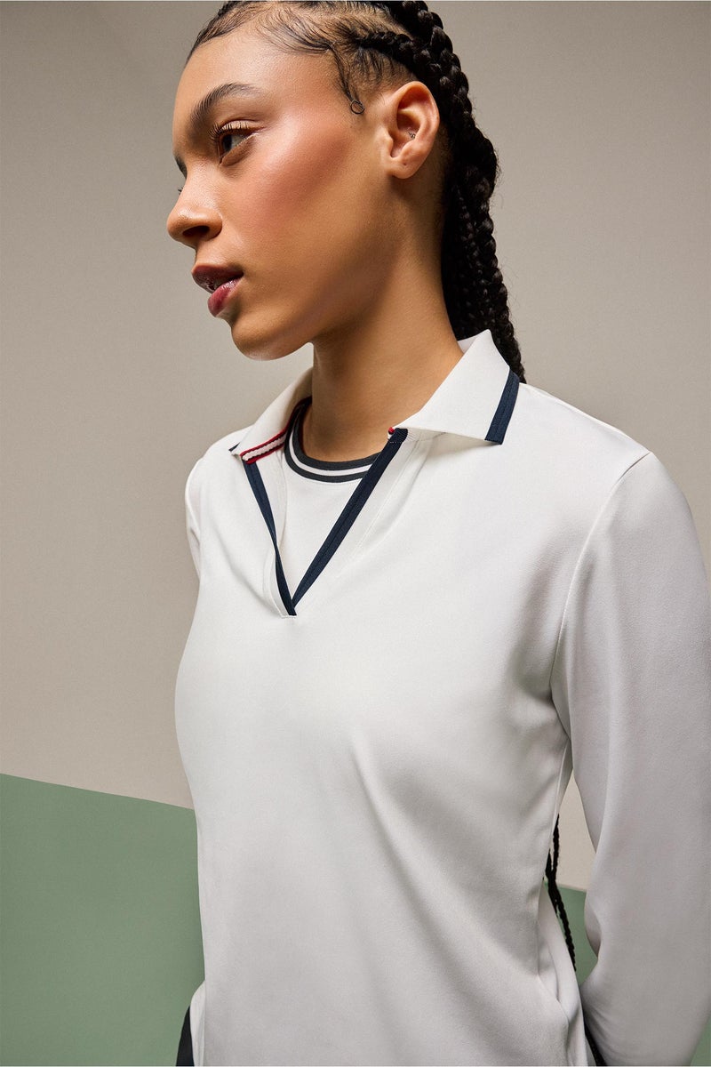 DeFacto White Woman Standard Fit Long Sleeve Sports Polo T-Shirt Casual - Image 4